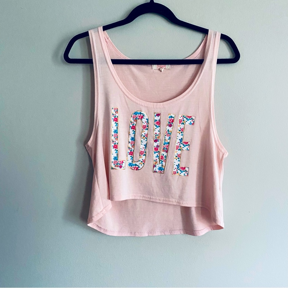 CXO Women's Light Pink High Low Cropped Floral Love Tank Top Size Medium